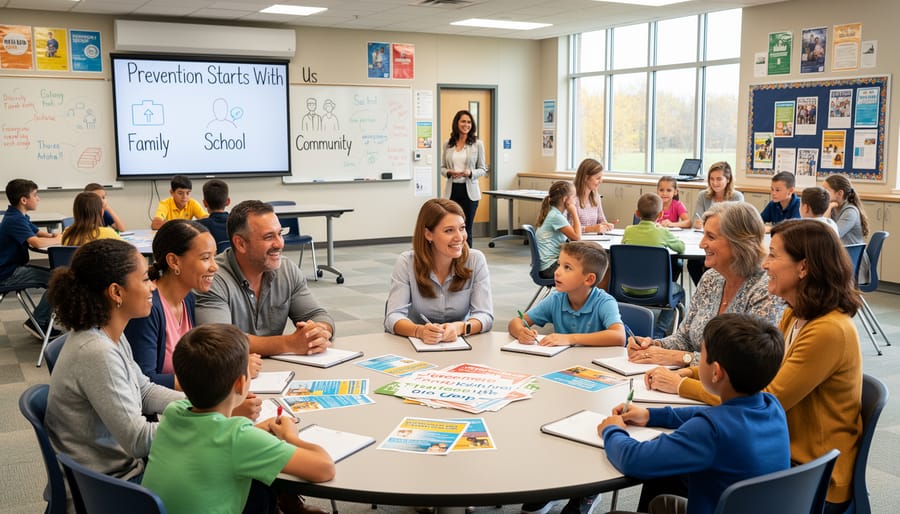 Parents and educators gathered for a community meeting in a well-lit room